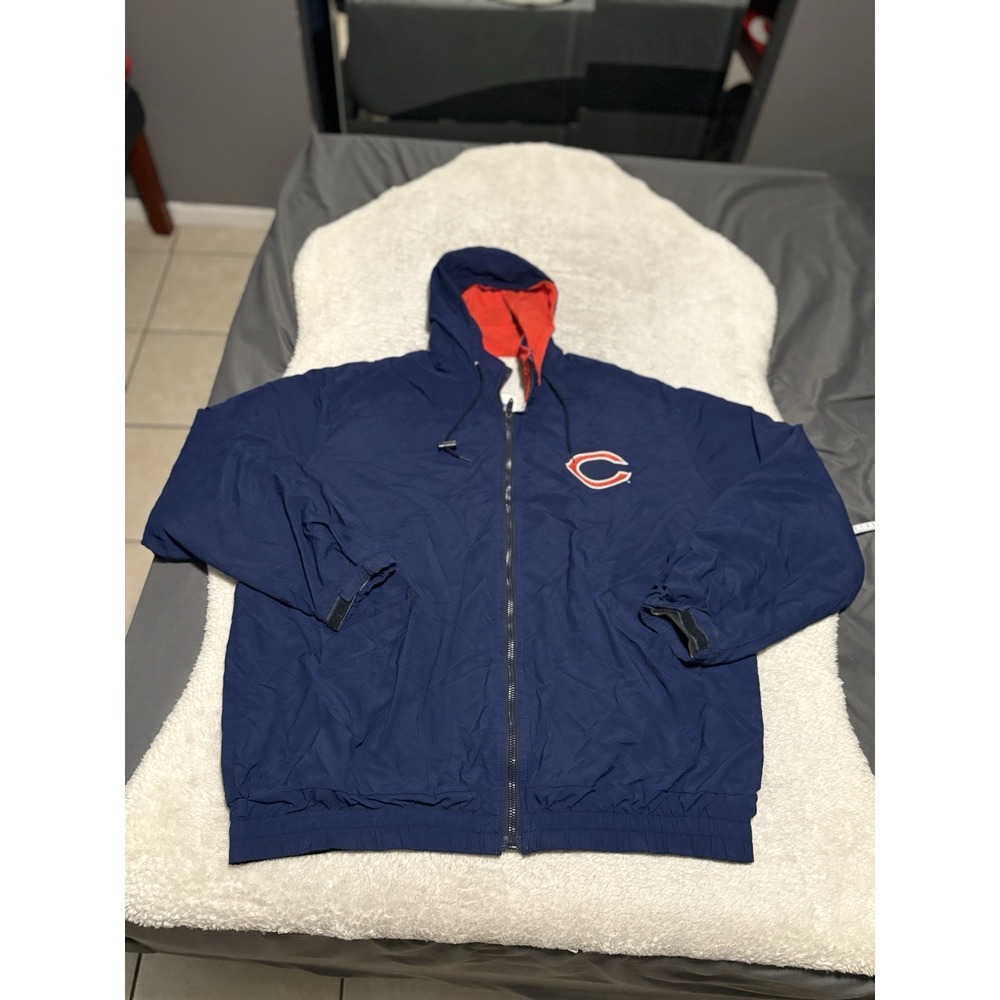 Vintage NFL Chicago Bears Men's Navy Windbreaker Jacket Size XL Zip